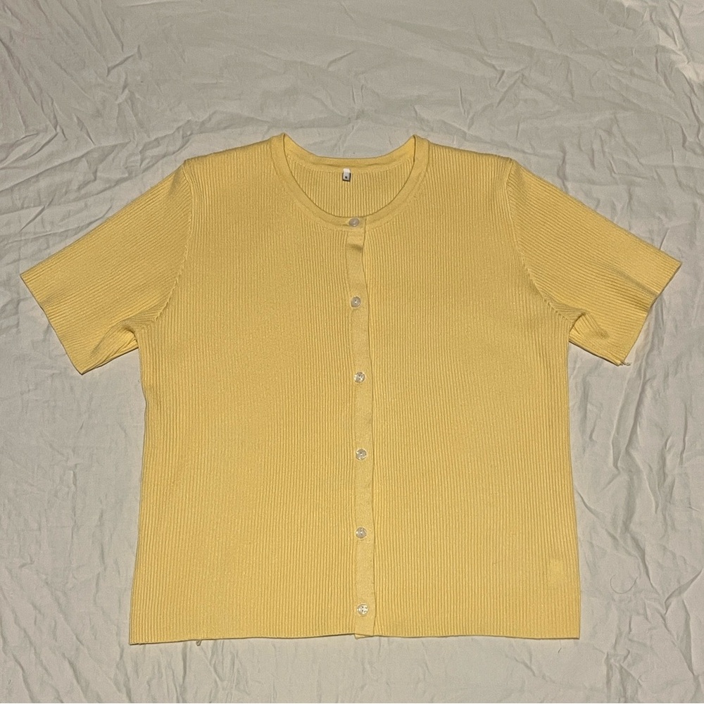 Yellow Short-Sleeve Knit Cardigan